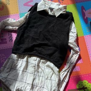 Alice + Olivia 2piece Lucinda Cropped Sweater Vest & Windowpane Shirt